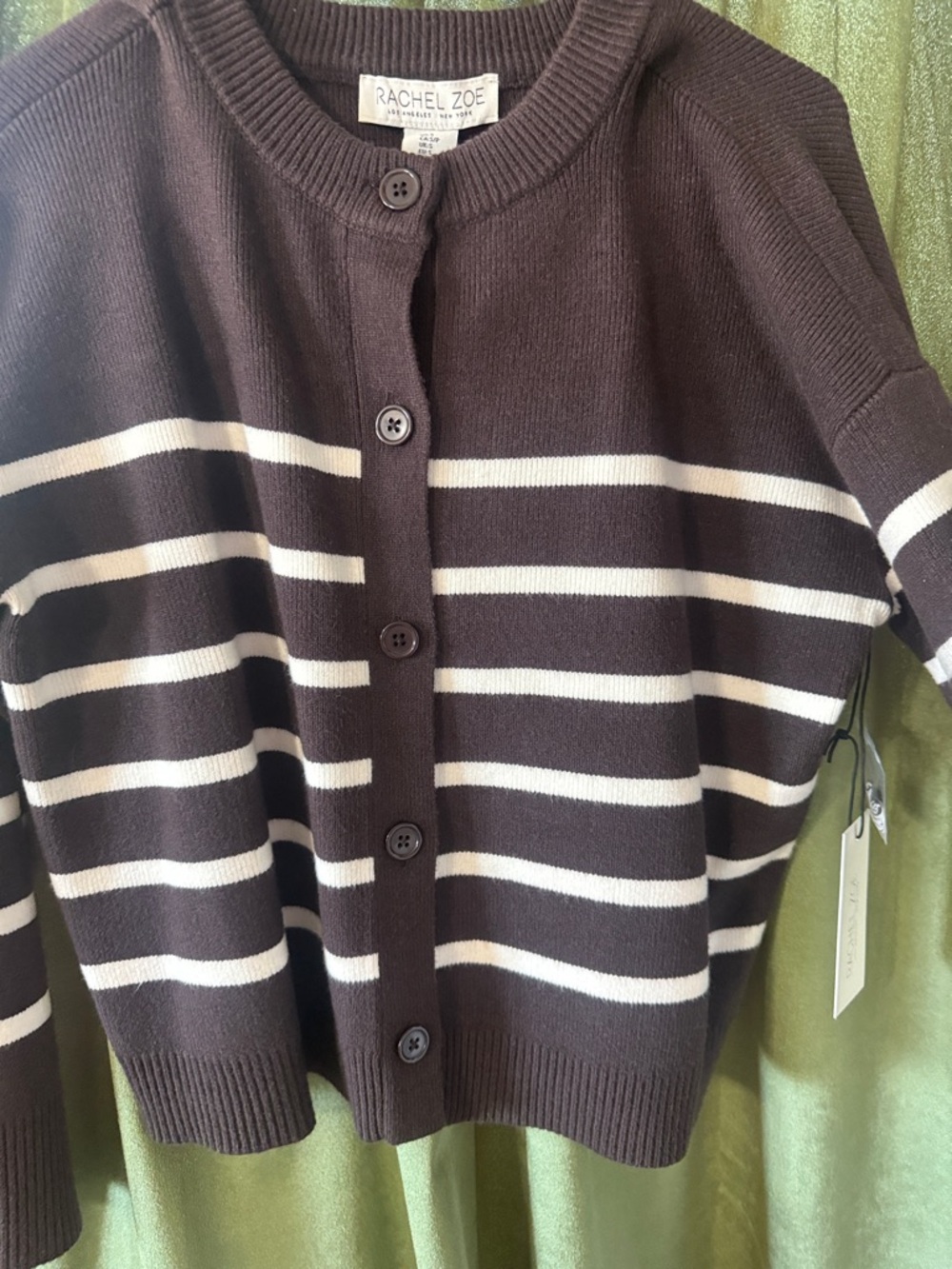 Rachel Zoe Brown and White Striped Button Front Cardigan
